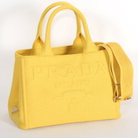 Prada ZKI Shoulder Bag CANAPA Yellow Tote Handbag - Picture 1 of 3